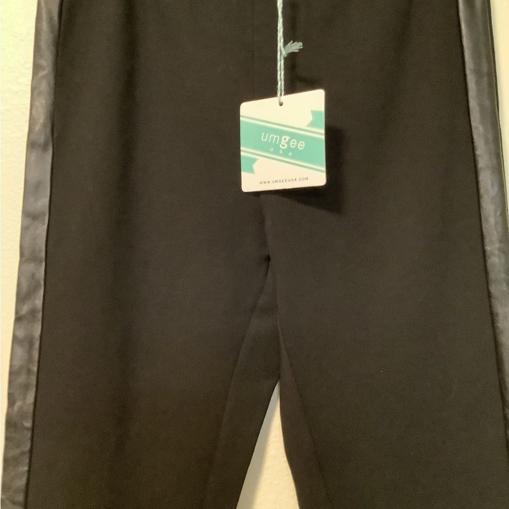 Umgee NWT Women’s black small‎ high waist faux leather tuxedo stripe leggings - Picture 2 of 9